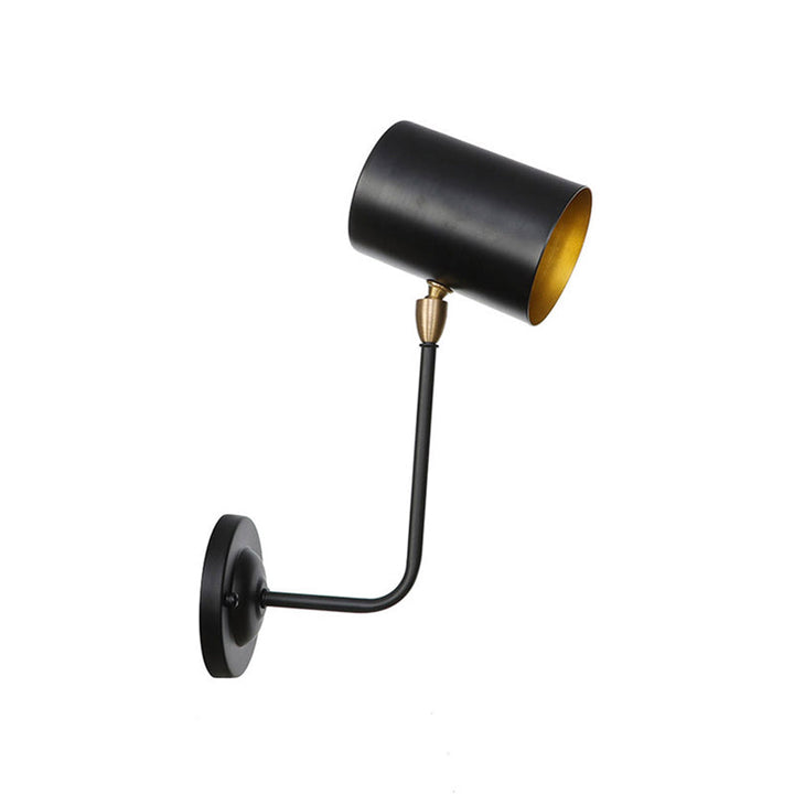Lisslune | Antiqued Right Angle Arm Wall Lamp 1 Lamp 6"/10" T Iron Wall Mounted Light in Black and Inner Gold with Cylindrical Shade