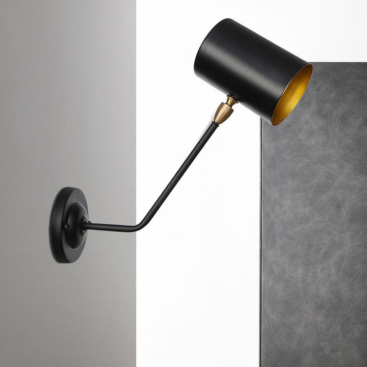 Lisslune | Metal cylindrical wall lamp sconce industrial 6"/10" high 1-light bedroom wall lamp fixture in black with sloping arm