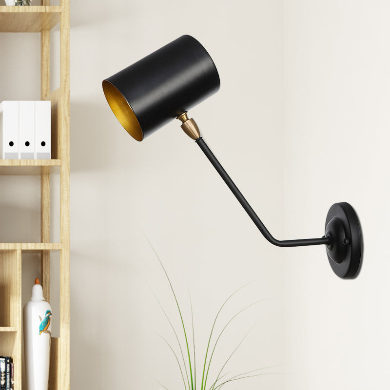 Lisslune | Metal cylindrical wall lamp sconce industrial 6"/10" high 1-light bedroom wall lamp fixture in black with sloping arm