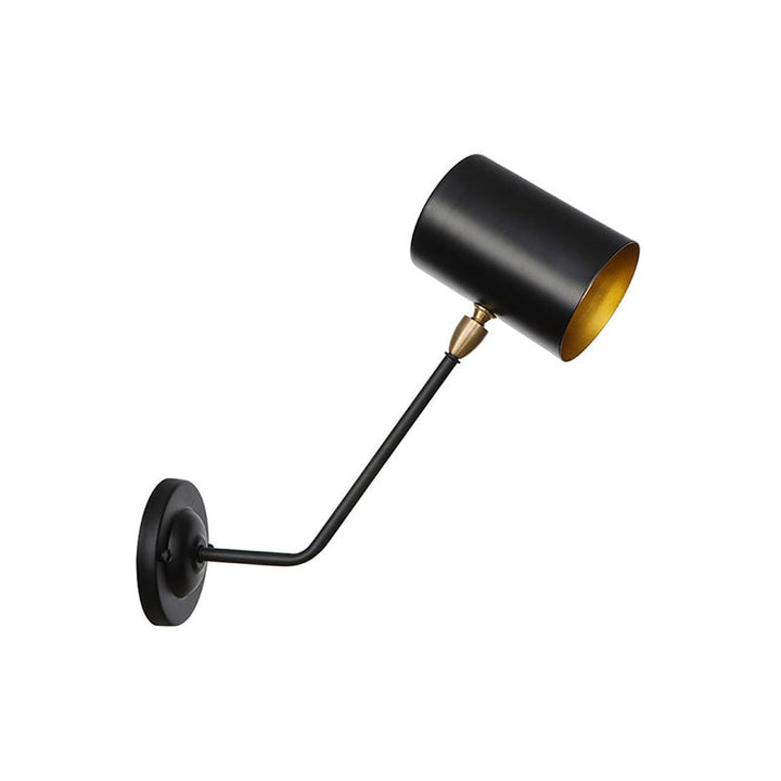 Lisslune | Metal cylindrical wall lamp sconce industrial 6"/10" high 1-light bedroom wall lamp fixture in black with sloping arm