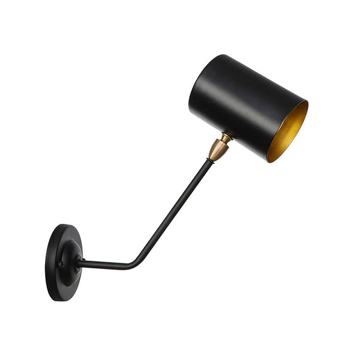 Lisslune | Metal cylindrical wall lamp sconce industrial 6"/10" high 1-light bedroom wall lamp fixture in black with sloping arm