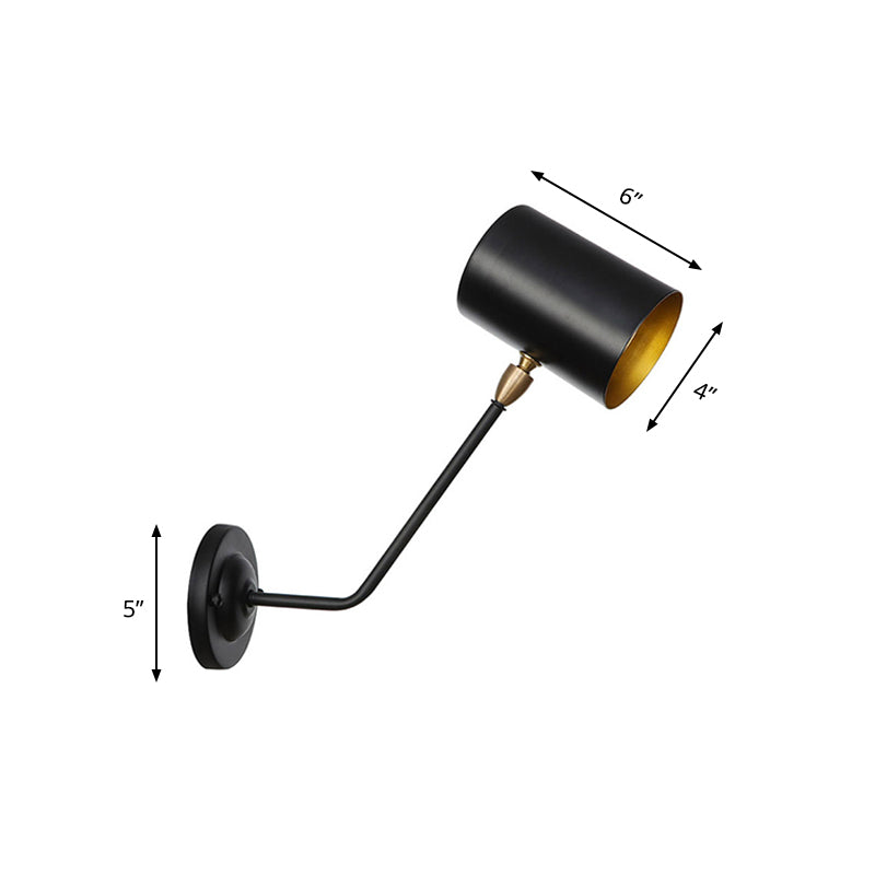 Lisslune | Metal cylindrical wall lamp sconce industrial 6"/10" high 1-light bedroom wall lamp fixture in black with sloping arm