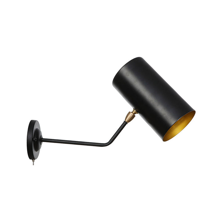 Lisslune | Right Angle Arm Iron Wall Light Vintage 1-Light Study Room Wall Mount Fixture in Black with Cylinder Shade, 6"/10" H