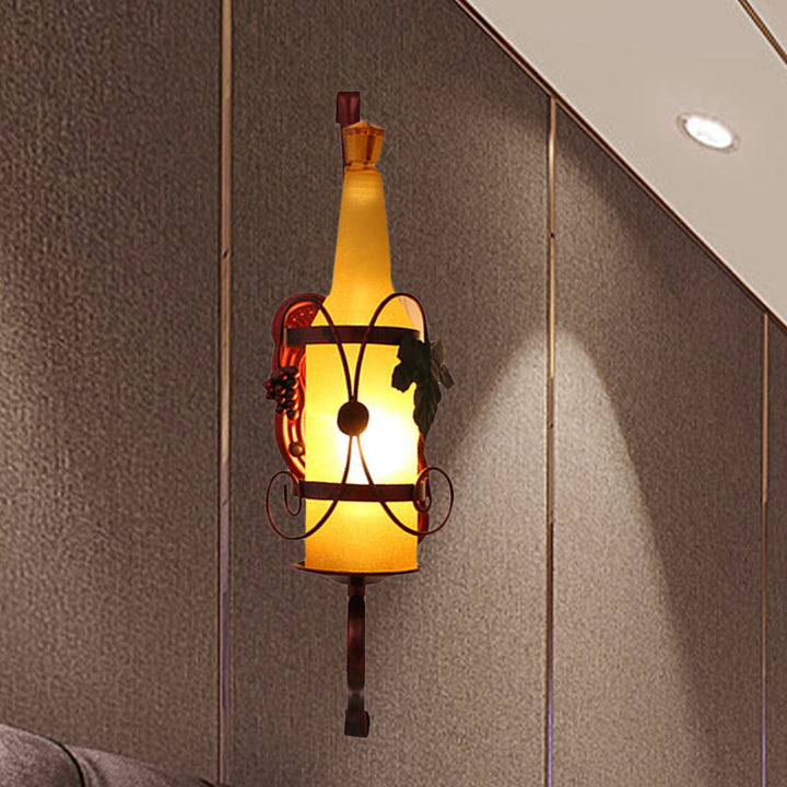 Lisslune | 1 Head Bottle Wall Light Vintage Copper Yellow Glass Wall Mount Lamp Fixture with Wine Rack Design