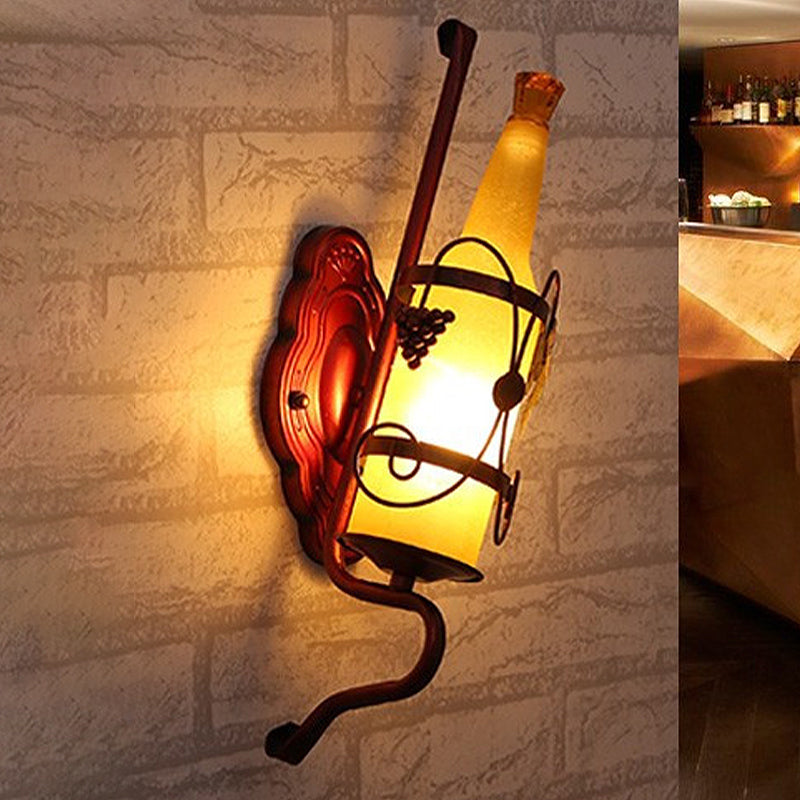 Lisslune | 1 Head Bottle Wall Light Vintage Copper Yellow Glass Wall Mount Lamp Fixture with Wine Rack Design
