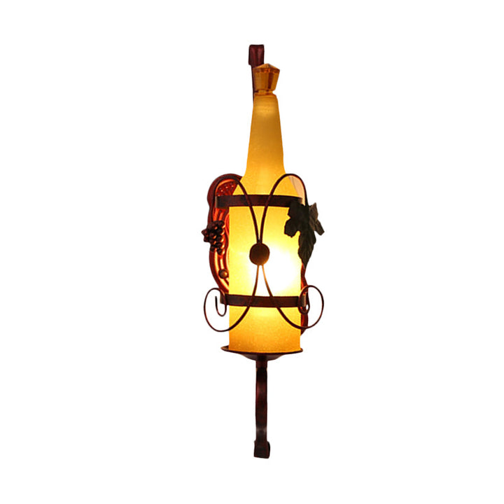 Lisslune | 1 Head Bottle Wall Light Vintage Copper Yellow Glass Wall Mount Lamp Fixture with Wine Rack Design
