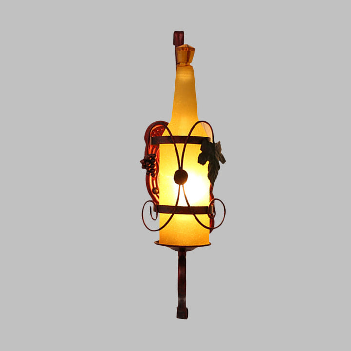 Lisslune | 1 Head Bottle Wall Light Vintage Copper Yellow Glass Wall Mount Lamp Fixture with Wine Rack Design