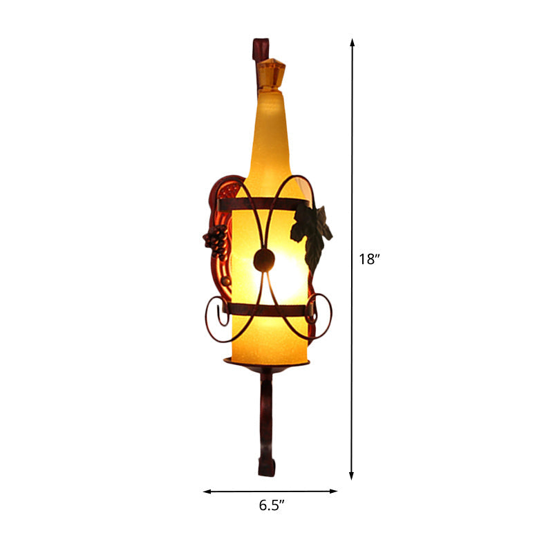 Lisslune | 1 Head Bottle Wall Light Vintage Copper Yellow Glass Wall Mount Lamp Fixture with Wine Rack Design