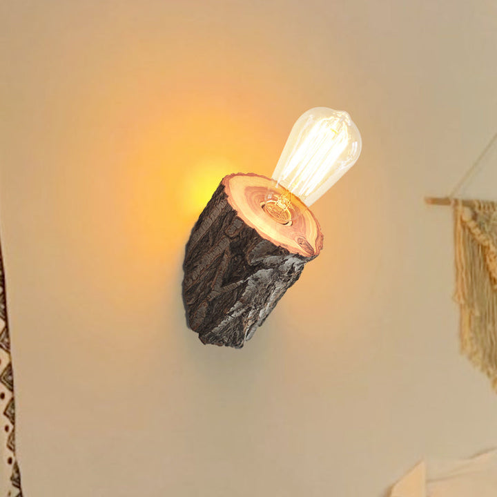 Lisslune | Wood beveled tube wall lamp country house 1-bulb hall wall lamp light in beige