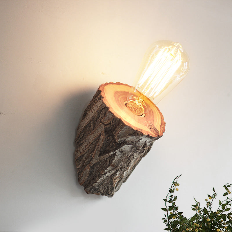 Lisslune | Wood beveled tube wall lamp country house 1-bulb hall wall lamp light in beige
