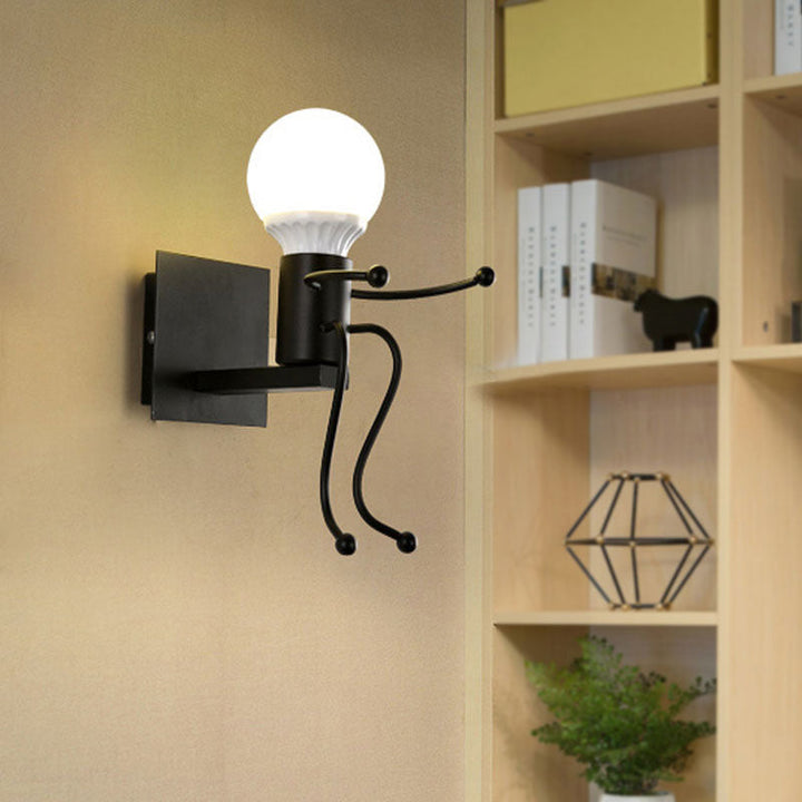 Lisslune | Black/White Human Shape Wall Lamp Art Deco Metallic 1/2-Cap Bedside Wall-mounted Lighting