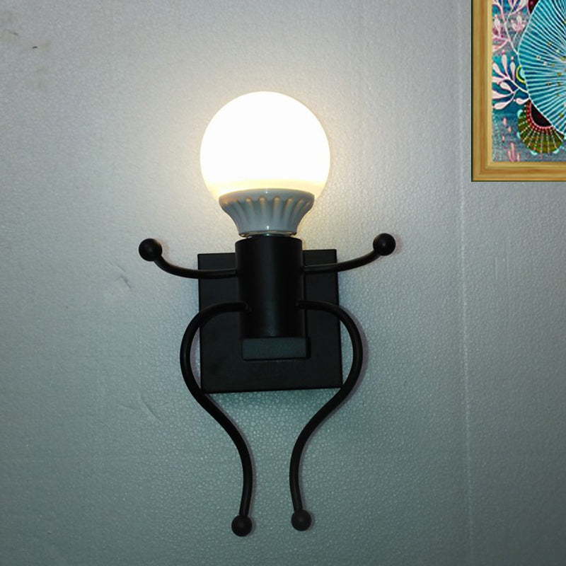 Lisslune | Black/White Human Shape Wall Lamp Art Deco Metallic 1/2-Cap Bedside Wall-mounted Lighting