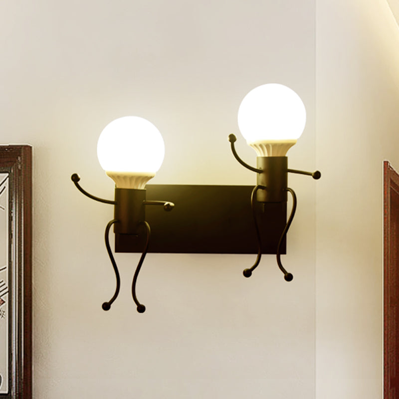 Lisslune | Black/White Human Shape Wall Lamp Art Deco Metallic 1/2-Cap Bedside Wall-mounted Lighting