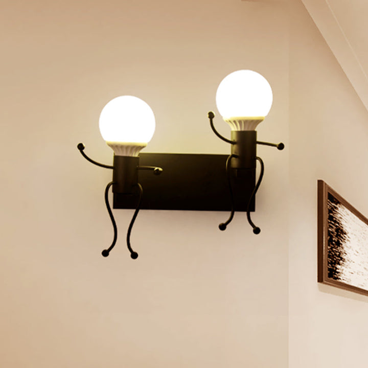 Lisslune | Black/White Human Shape Wall Lamp Art Deco Metallic 1/2-Cap Bedside Wall-mounted Lighting