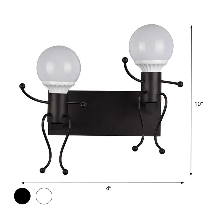 Lisslune | Black/White Human Shape Wall Lamp Art Deco Metallic 1/2-Cap Bedside Wall-mounted Lighting