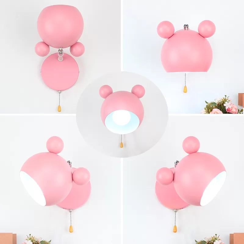 Skørter | Macaron Mouse Wall Light with Pull Chain 1 Head Metal Wall Lamp for Study Room