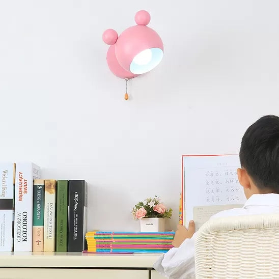 Skørter | Macaron Mouse Wall Light with Pull Chain 1 Head Metal Wall Lamp for Study Room