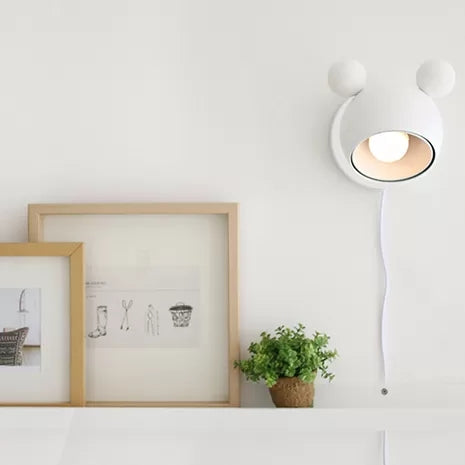 Skørter | Macaron Mouse Wall Light with Pull Chain 1 Head Metal Wall Lamp for Study Room