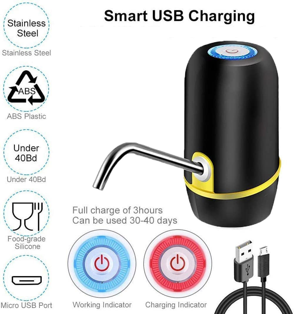 Lisslune | Water jug pump, electric water bottle pump, USB charging automatic drinking water pump for universal 3-5 gallon bottle, portable water dispenser for camping
