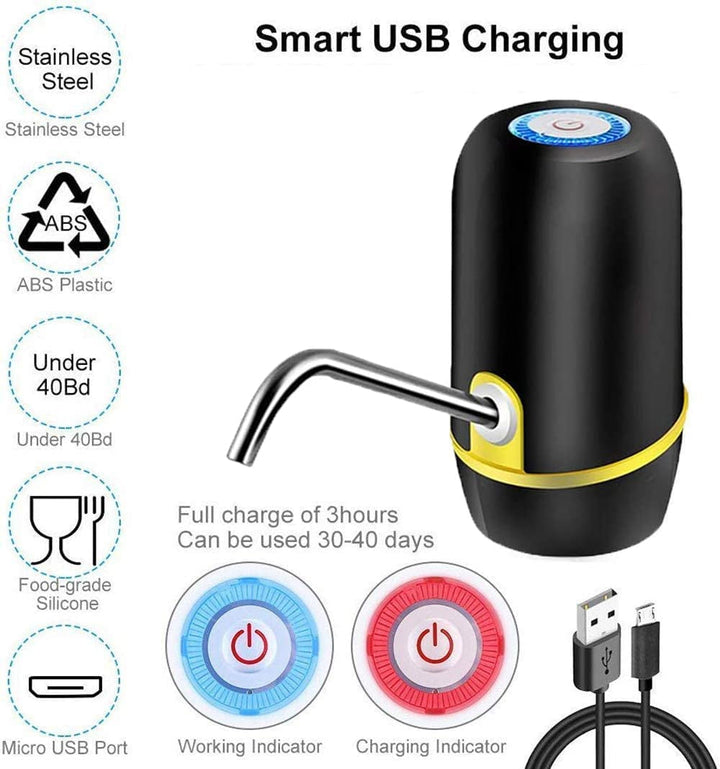 Lisslune | Water jug pump, electric water bottle pump, USB charging automatic drinking water pump for universal 3-5 gallon bottle, portable water dispenser for camping