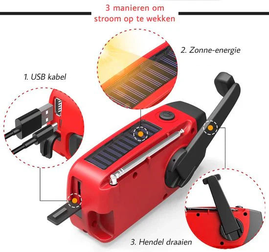 Lisslune | Emergency Solar Radio with Crank – Portable Dynamo Radio with Power Bank & LED Flashlight