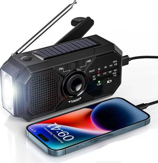 Lisslune | Portable emergency radio with solar panel and hand crank – FM/AM reception and power bank function