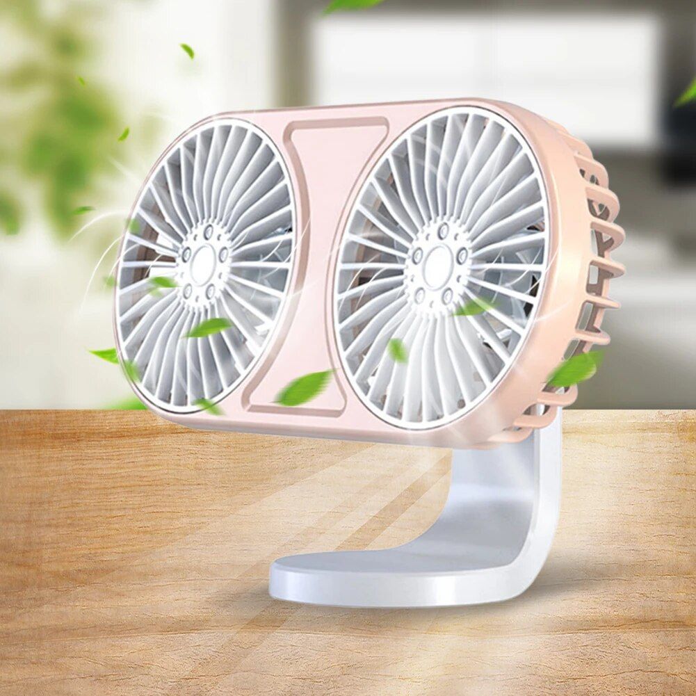 Lisslune | 360° Rotating Double-head USB Car Fan with Ambient Lighting