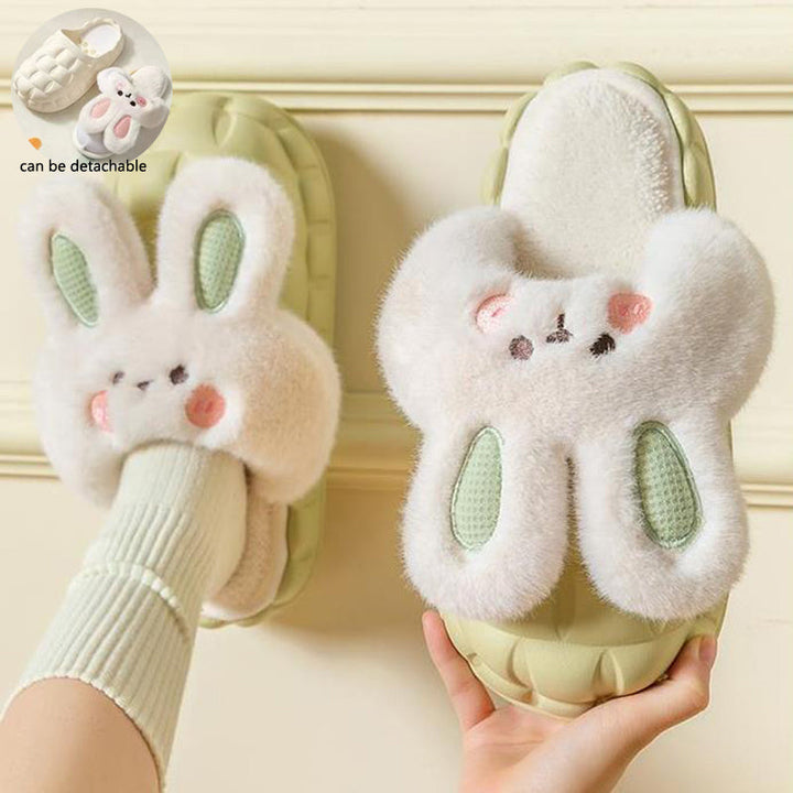 Lisslune | Cute Bunny Shoes Winter Fuzzy Slippers Women Removable Washable Slippers