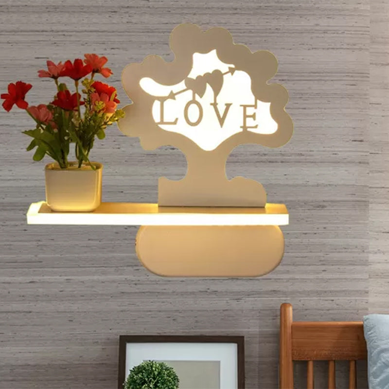 Skørter | Modern beautiful tree wall lamp with shelf acrylic wall light in white for child's room