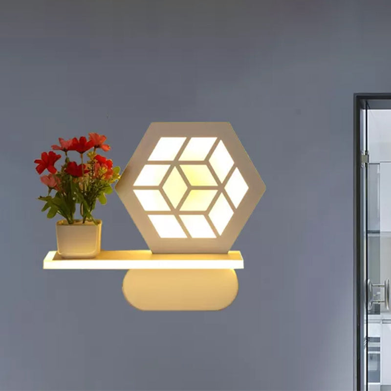Skørter | Modern white wall lamp with shelf Acrylic wall light for office learning room