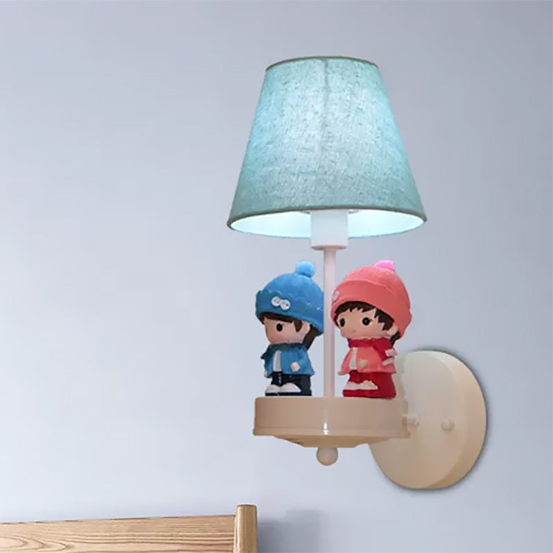 Skørter | Cartoon Tapered Shadow Wall Lamp with Kid Deco Fabric One Light Blue Wall Lamp for Hallway