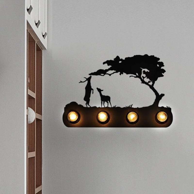 Skørter | Study Room Conveyor Wall Lamp with Deer Metal 4 Lights Antique Black Wall Light