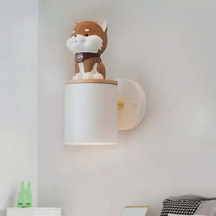 Skørter | Metal Cylindrical Wall Lamp with Dog Children's Room 1 Light Modern Wall Lamp in White