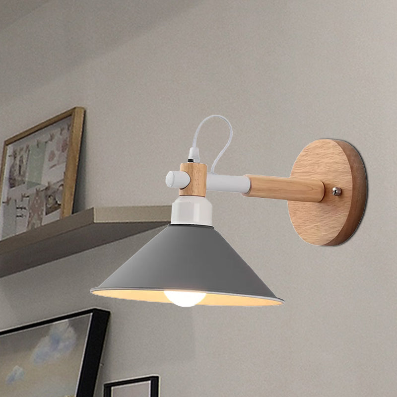 Skørter | Macaroon Pyramid Shape Wall Lamp Metal and Wood 1 Light Wall Lamp for Dining Room