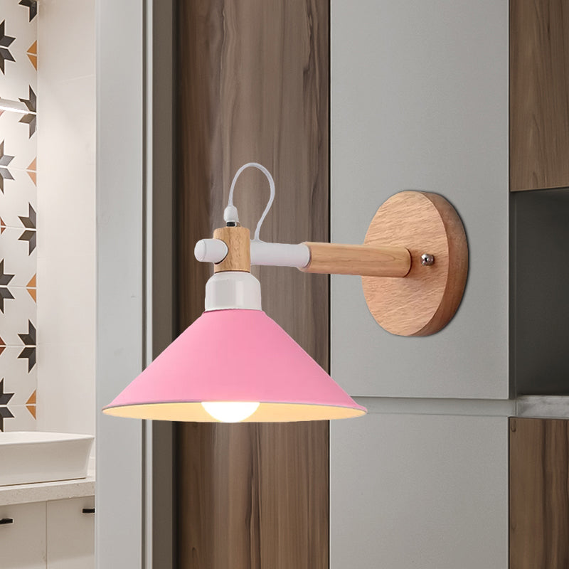 Skørter | Macaroon Pyramid Shape Wall Lamp Metal and Wood 1 Light Wall Lamp for Dining Room