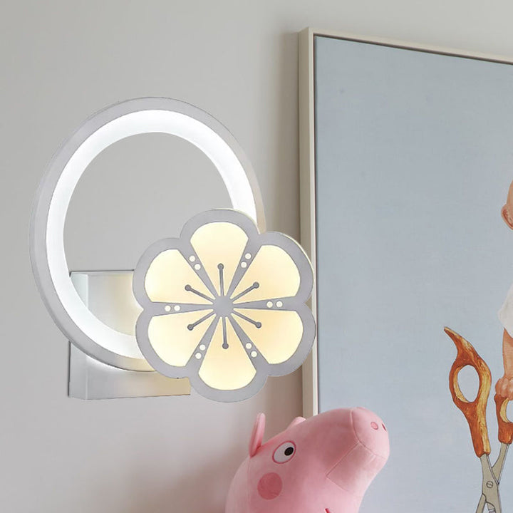 Skørter | Acrylic Large O Wall Lamp with Flower Adult Bedroom Modern LED Wall Lamp in White