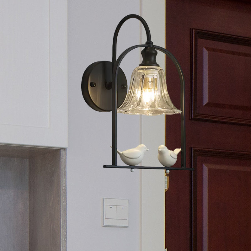 Skørter | Creative Bell Wall Lamp with Bird Decor 1 Light Transparent Glass LED Wall Light for Balcony