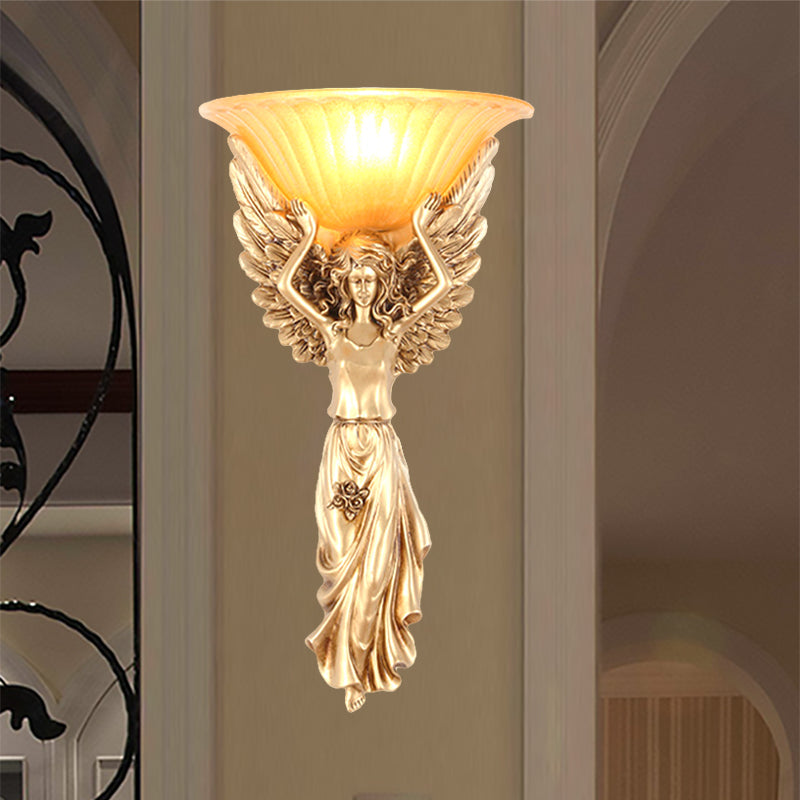 Skørter | Uplight Wall Lamp Satin Glass Vintage Style Gold Resin Decorative Wall-Mounted Wall Lamp with Angel Design