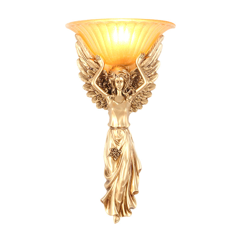 Skørter | Uplight Wall Lamp Satin Glass Vintage Style Gold Resin Decorative Wall-Mounted Wall Lamp with Angel Design