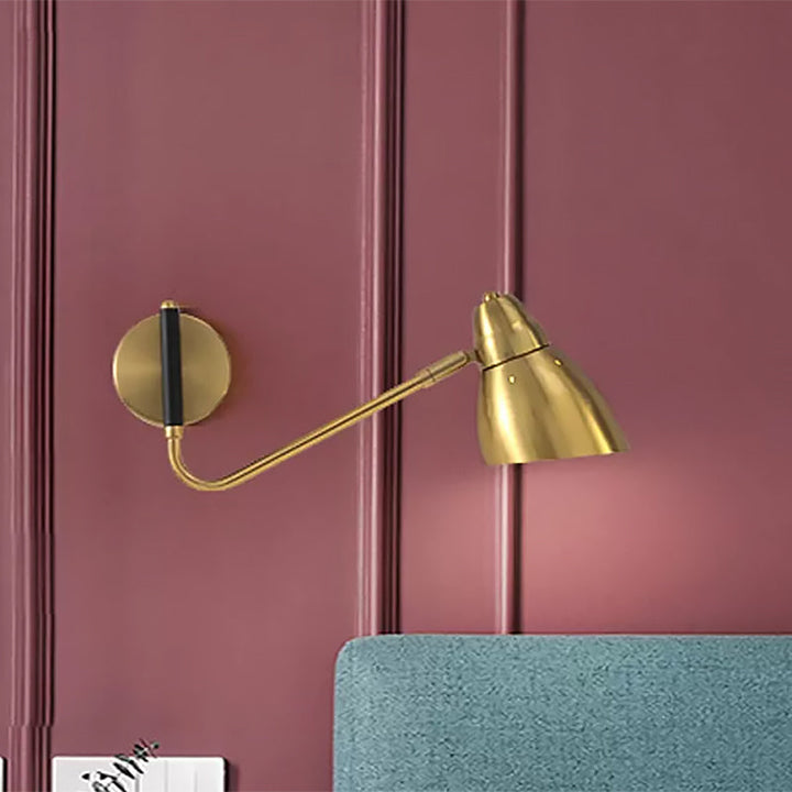 Lisslune | 1 Bulb Bedroom Wall Light Contemporary Gold Wall Mounted Lighting with Dome Metal Shade