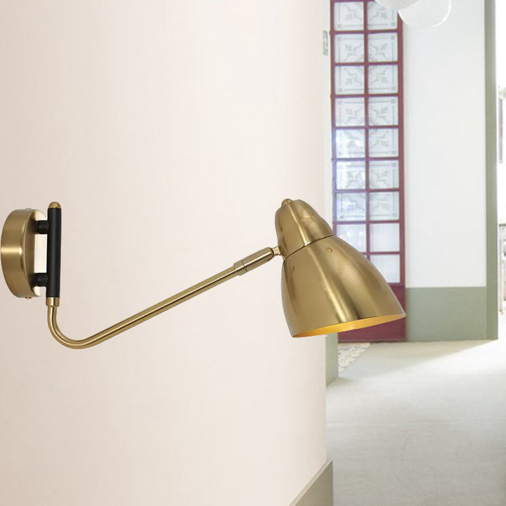Lisslune | 1 Bulb Bedroom Wall Light Contemporary Gold Wall Mounted Lighting with Dome Metal Shade