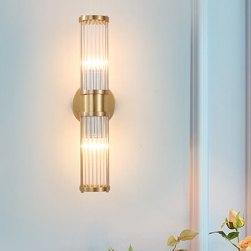 Skørter | 1/2-Light Hall Wall Light Modernist Stylish Golden Wall Light with Cylindrical Clear Crystal Shade