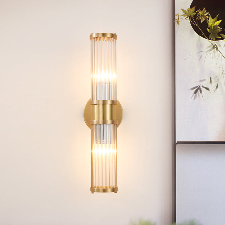 Skørter | 1/2-Light Hall Wall Light Modernist Stylish Golden Wall Light with Cylindrical Clear Crystal Shade