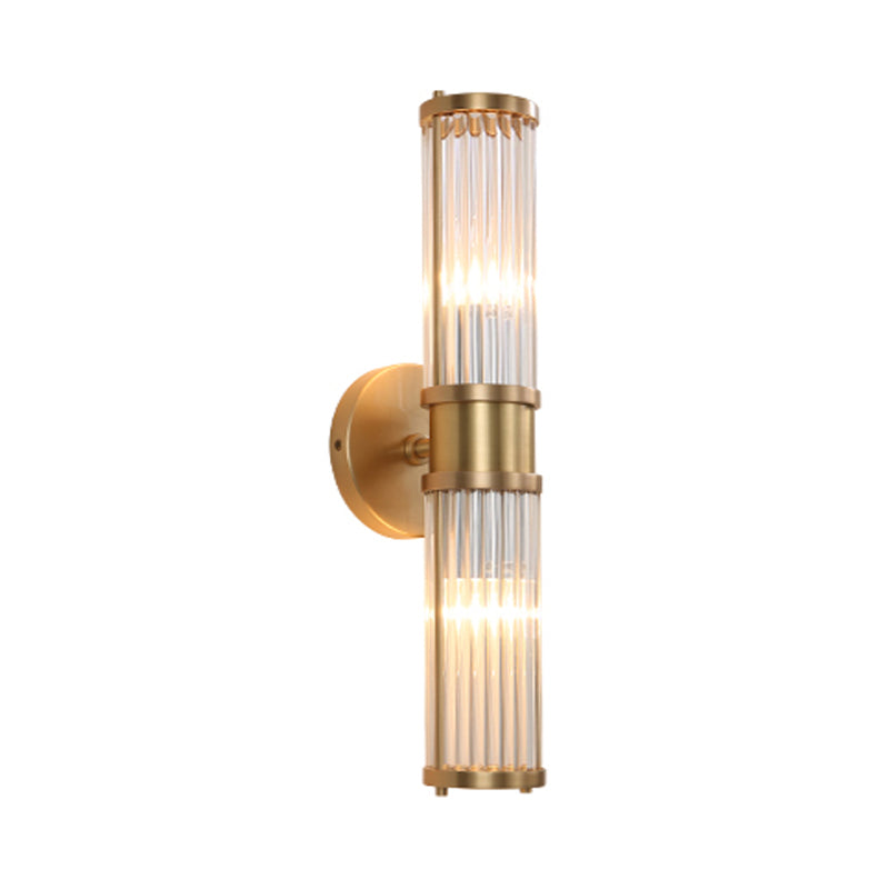 Skørter | 1/2-Light Hall Wall Light Modernist Stylish Golden Wall Light with Cylindrical Clear Crystal Shade