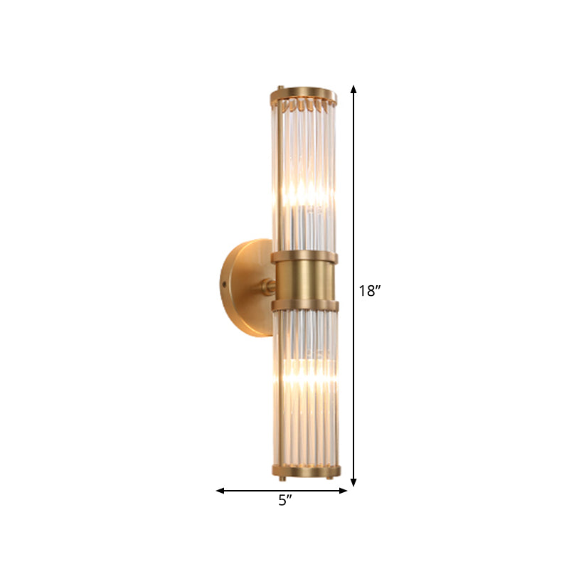 Skørter | 1/2-Light Hall Wall Light Modernist Stylish Golden Wall Light with Cylindrical Clear Crystal Shade