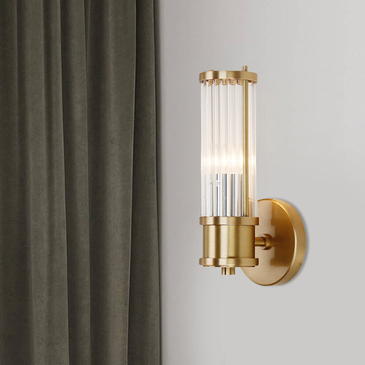 Skørter | 1/2-Light Hall Wall Light Modernist Stylish Golden Wall Light with Cylindrical Clear Crystal Shade