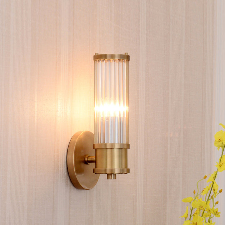 Skørter | 1/2-Light Hall Wall Light Modernist Stylish Golden Wall Light with Cylindrical Clear Crystal Shade