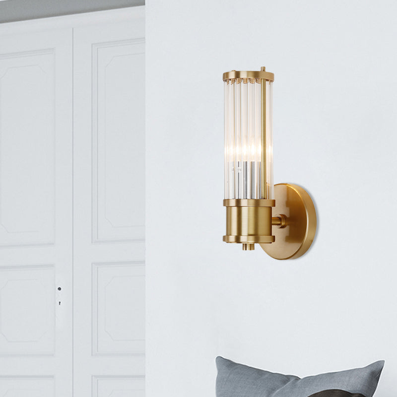 Skørter | 1/2-Light Hall Wall Light Modernist Stylish Golden Wall Light with Cylindrical Clear Crystal Shade