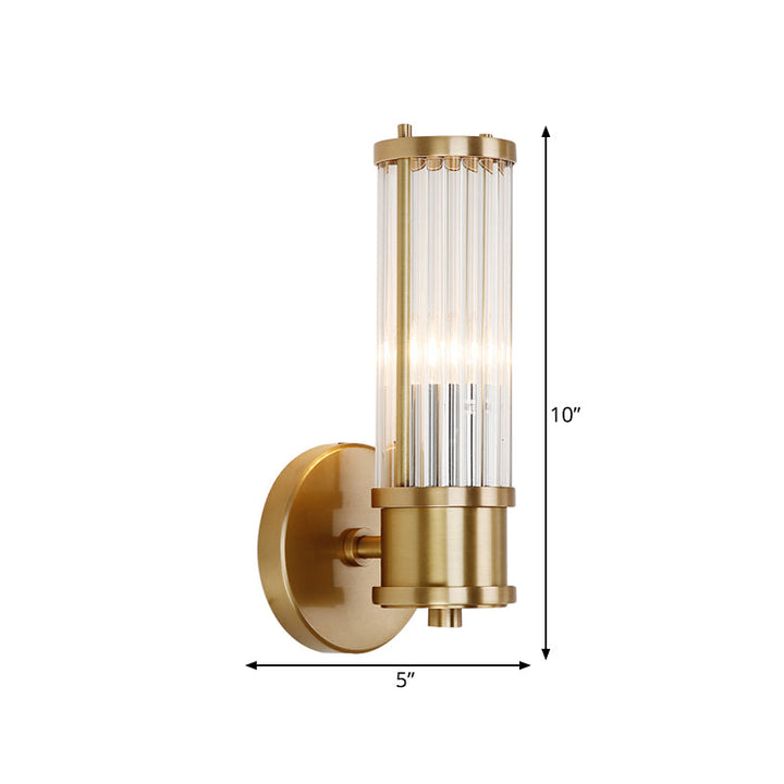 Skørter | 1/2-Light Hall Wall Light Modernist Stylish Golden Wall Light with Cylindrical Clear Crystal Shade