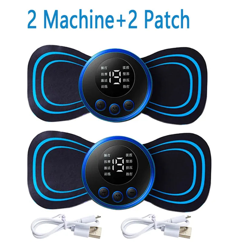 Lisslune | 4PCS LCD Display EMS Neck Massage Electric Massager Cervical Neck Back Patch 8 Mode Pulse Muscle Stimulator Portable Pain Relief